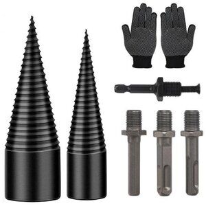 Wood Splitter Drill Bit 42mm + 32mm with Anti-Slip Gloves and 4 Drilling Handles